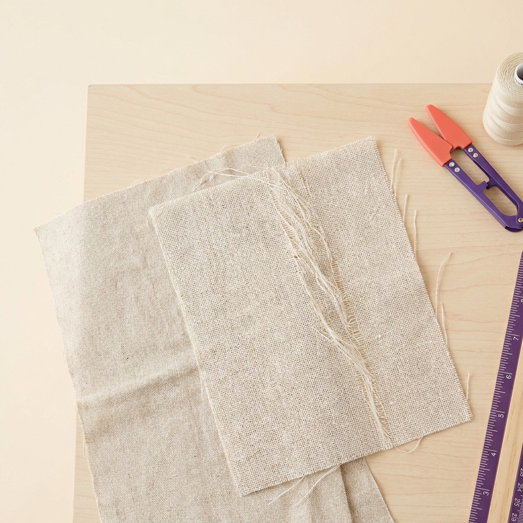Woven interfacing beside a fabric sample on a worktable