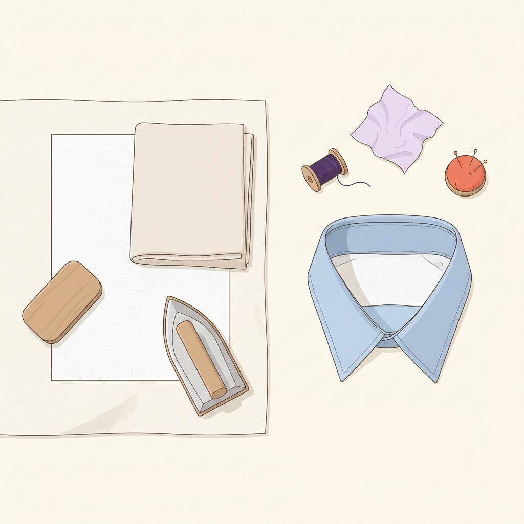 Illustration of a pressing cloth and an interfaced collar sample